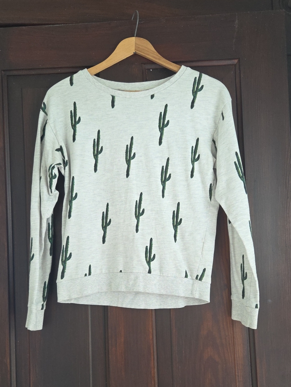 Light Heather Gray Long Sleeve with Cactus Print
